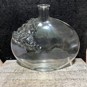 Glass Wine Liquor Decanter Bottle  Embossed Grapes & Leaves Design No Stopper